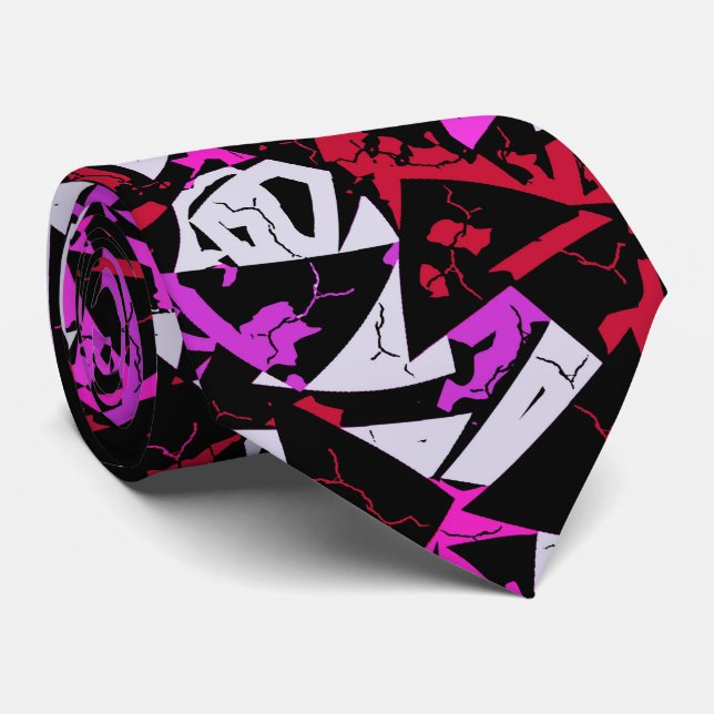 Cravate Motif Triangle Rouge Violet (Roulé)
