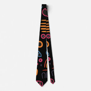 Cravate Motif tribal abstrait néon géométrique noir