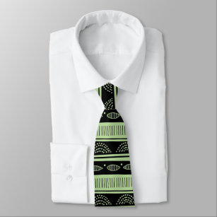 Cravate Motif tribal noir sur vert menthe