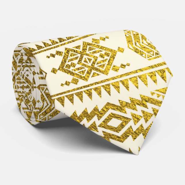 Cravate Motif tribal péruvien aztèque d'or (Roulé)