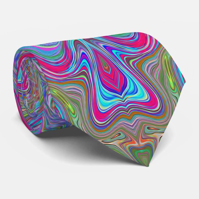 Cravate Motif Trippy Multicolore Ciel Ondulé Bleu (Roulé)