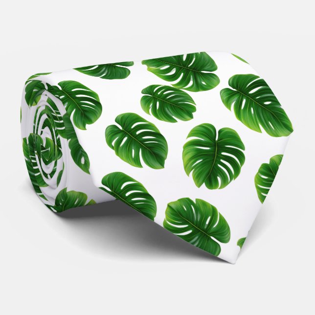 Cravate Motif Tropical à Feuille de Monstera (Roulé)