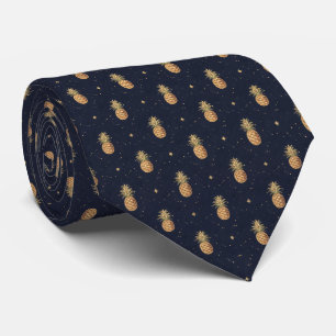 Cravate Motif Tropical au Pineapple Doré sur Fond Nuit