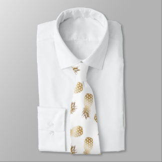 Cravate Motif tropical d'ananas d'or Aloha