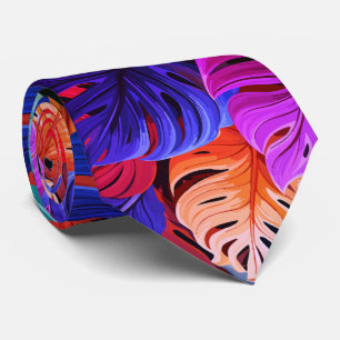 Cravate Motif tropical hawaïen coloré de Monsterra