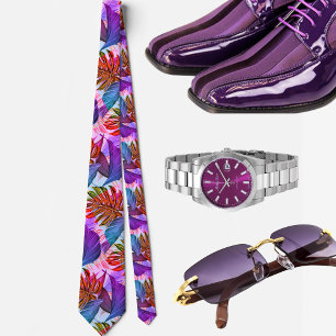 Cravate Motif tropical hawaïen violet