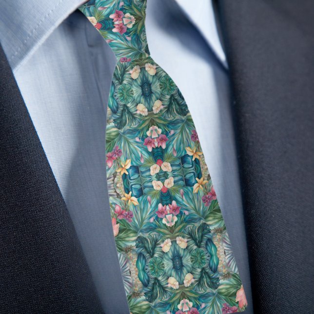 Cravate Motif Tropical Iridescent (Créateur téléchargé)