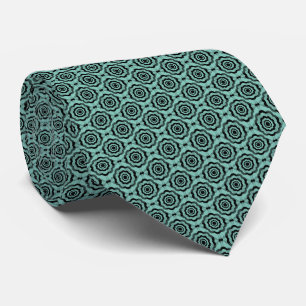 Cravate Motif turquoise Fleur Noire sans couture