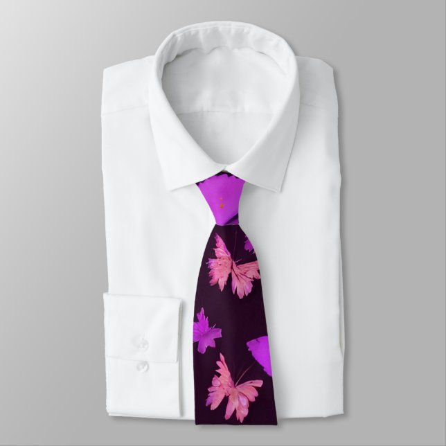Cravate Motif unique de papillons violets (Attaché)