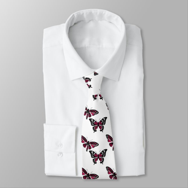 Cravate Motif Vector de papillons noirs et roses (Attaché)