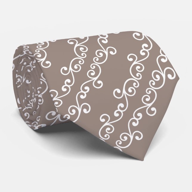 Cravate Motif vectoriel de tourbillon blanc sur beige (Roulé)