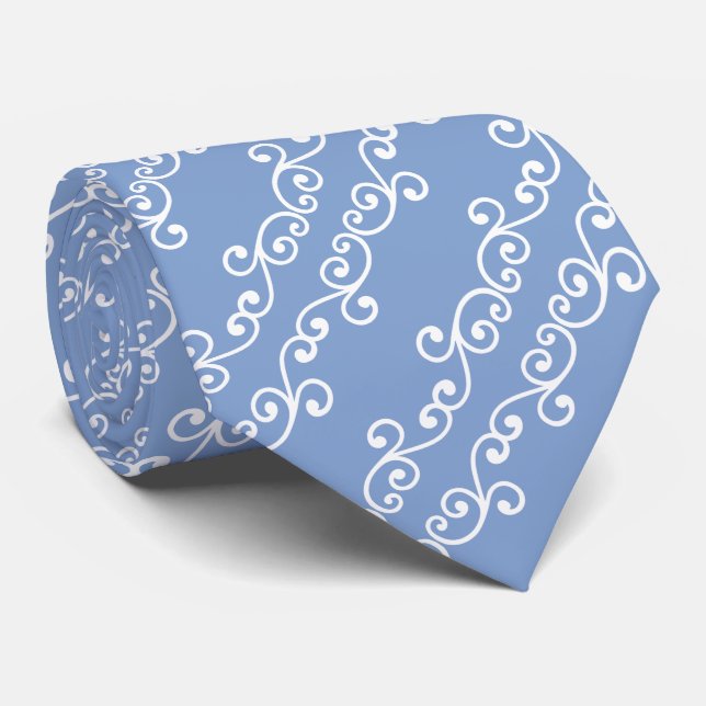 Cravate Motif vectoriel de tourbillon blanc sur fond bleu  (Roulé)