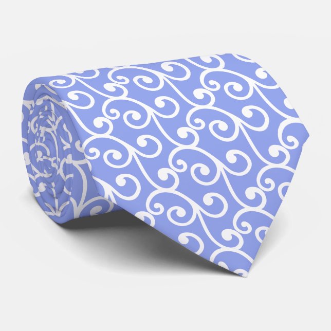 Cravate Motif vectoriel de tourbillon blanc sur fond bleu  (Roulé)