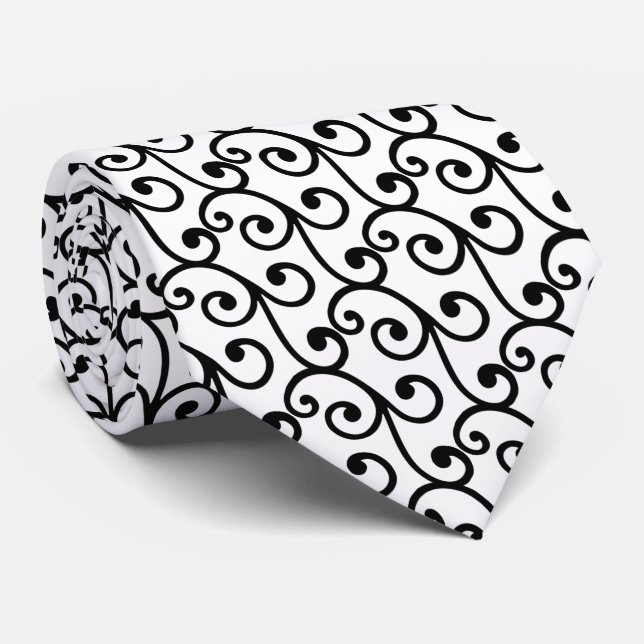 Cravate Motif vectoriel de tourbillon noir sur blanc (Roulé)