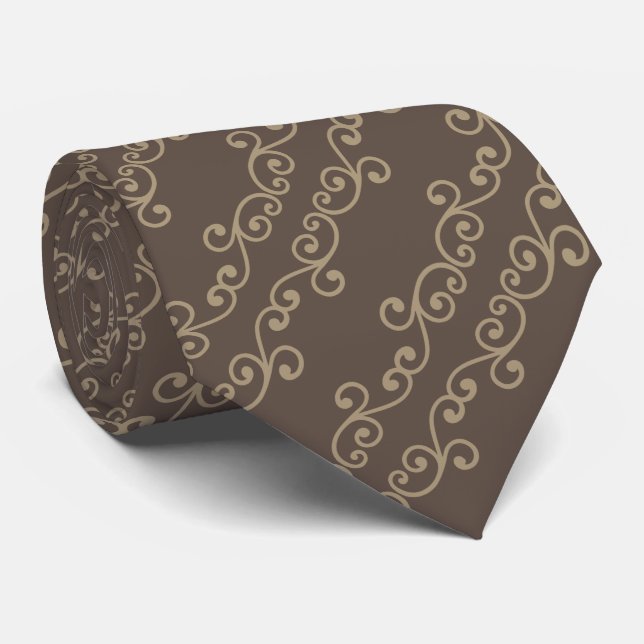Cravate Motif vectoriel tourbillon beige sur marron (Roulé)