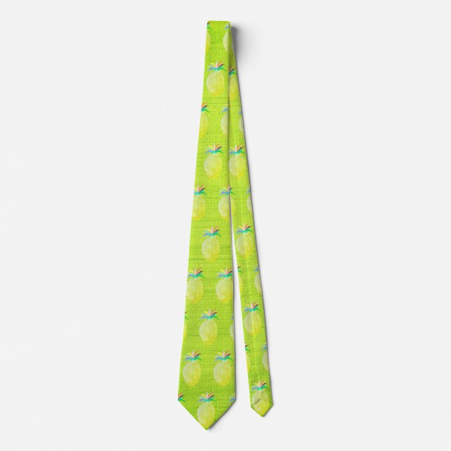 Cravate Motif Vert de Kiwi Ananas Juteux (Devant)