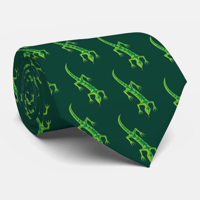 Cravate Motif vert Lizard de la tribu (Roulé)