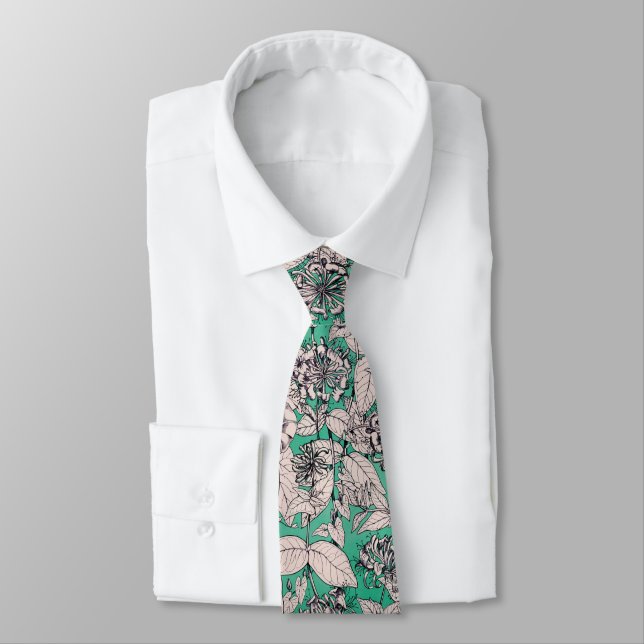 Cravate Motif vert Turquoise blanc de fleurs graphiques (Attaché)