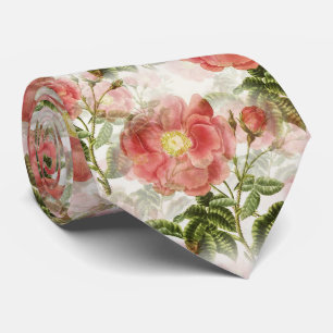 Cravate Motif vintage de fleurs rouges victoriennes