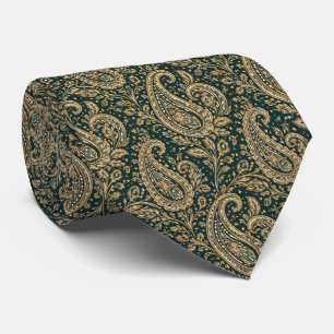 Cravate Motif Vintage de Luxe Paisley Or Émeraude