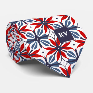 Cravate Motif vintage rouge blanc et bleu