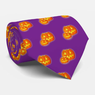 Cravate Motif violet Citrouille d'Halloween orange