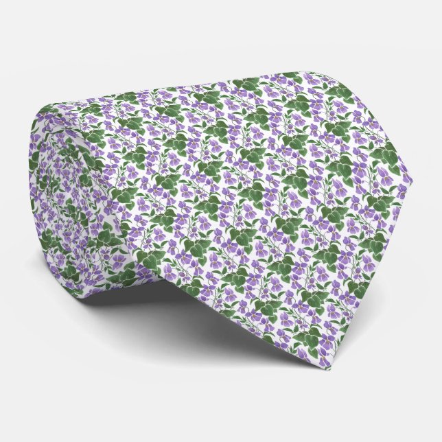 Cravate Motif violet, vert et blanc 'Sweet Violets' (Roulé)