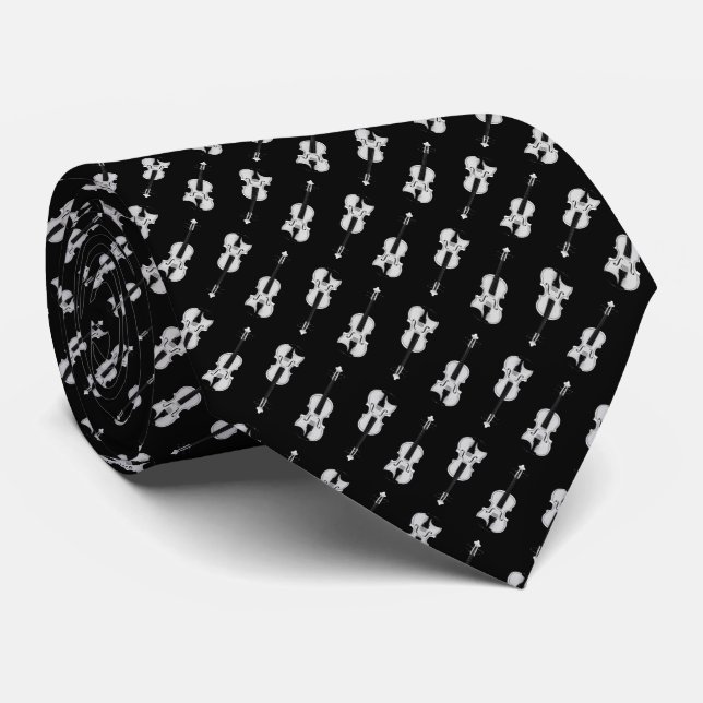 Cravate Motif violon - noir et blanc (Roulé)