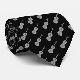 Cravate Motif violon - Noir gris argenté gris blanc