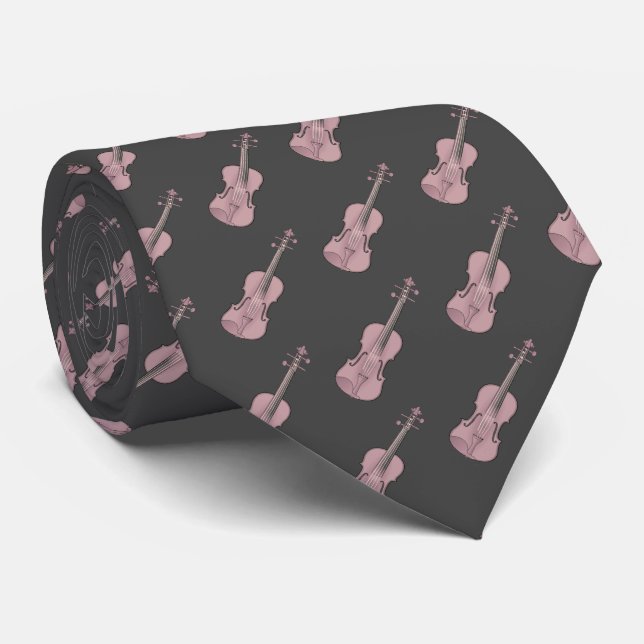 Cravate Motif violon - rose et gris foncé (Roulé)