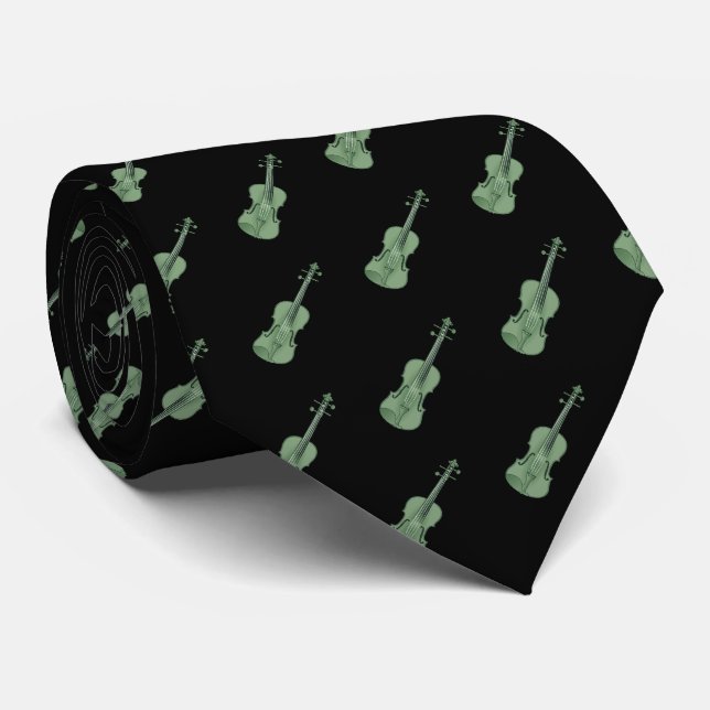 Cravate Motif violon - vert et noir (Roulé)