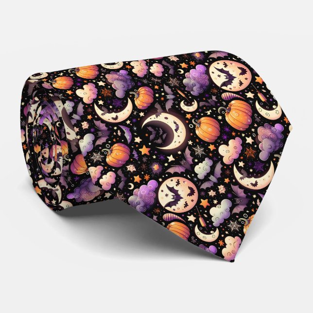 Cravate Motif Whimsical Halloween Night Sky (Roulé)