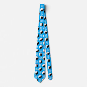 Cravate Motif Yinyang chinois sur fond bleu
