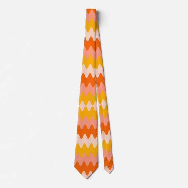 Cravate Motif Zig Zag Jaune, Orange & Blanc Moderne (Devant)