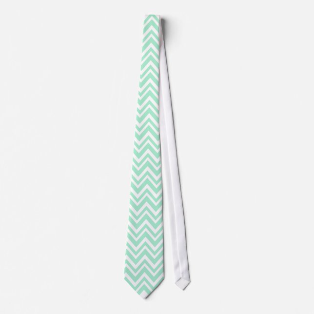 Cravate Motif Zigzag vert et blanc de la menthe légère (Devant)