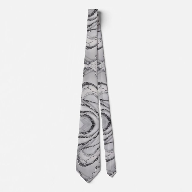 Cravate Motifs élégants chic marbre gris argent blanc (Devant)