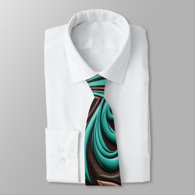Cravate Motifs occidentaux à outils Turquoise et Chocolat (Attaché)