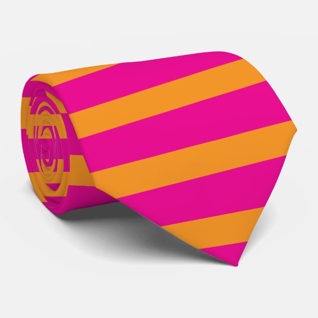 Cravate Motifs rayures rose orange couleur rose chaud colo (Roulé)