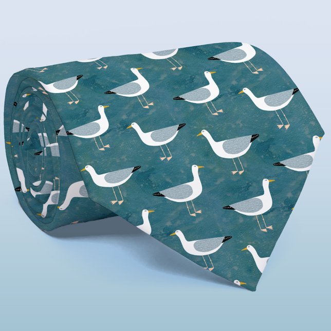 Cravate Mouette Oiseau côtier Motif Vert (Fun seagull nautical tie for sailors and those who love the ocean)