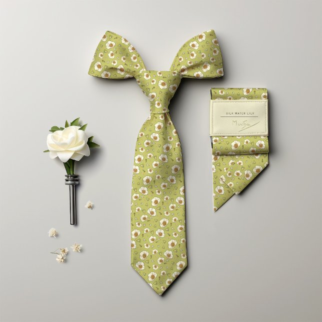 Cravate Mucha Water Lily Silk Art Nouveau Floral Hommes (Créateur téléchargé)