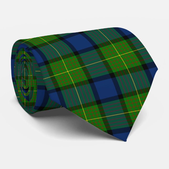 Cravate Muir Moore écossais vert bleu plaid (Roulé)