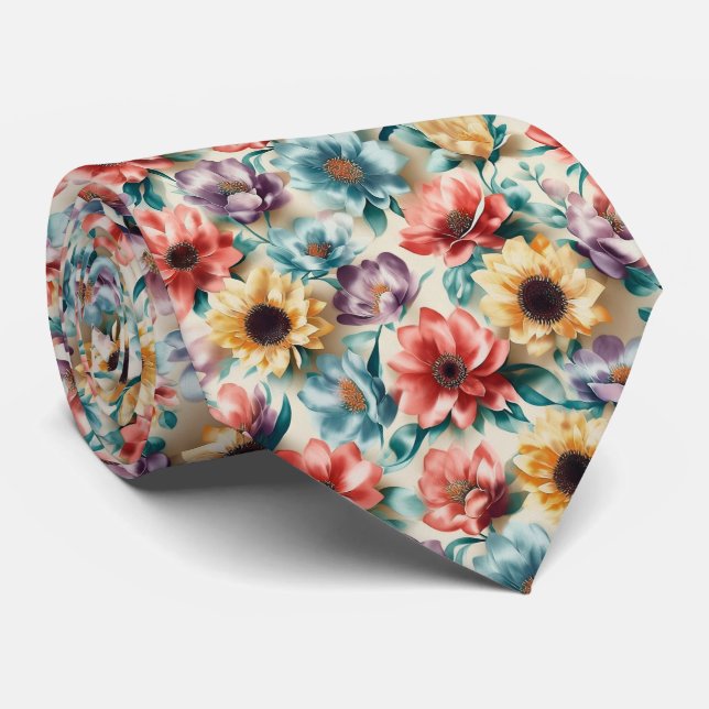 Cravate Multi-Color Floral Blend Pattern (Roulé)
