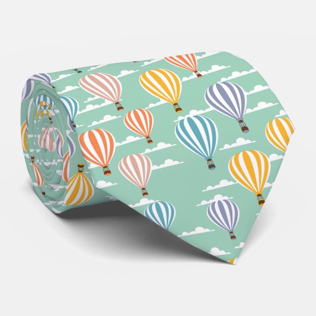 Cravate Multicolor hot air balloon Cyan background (Roulé)