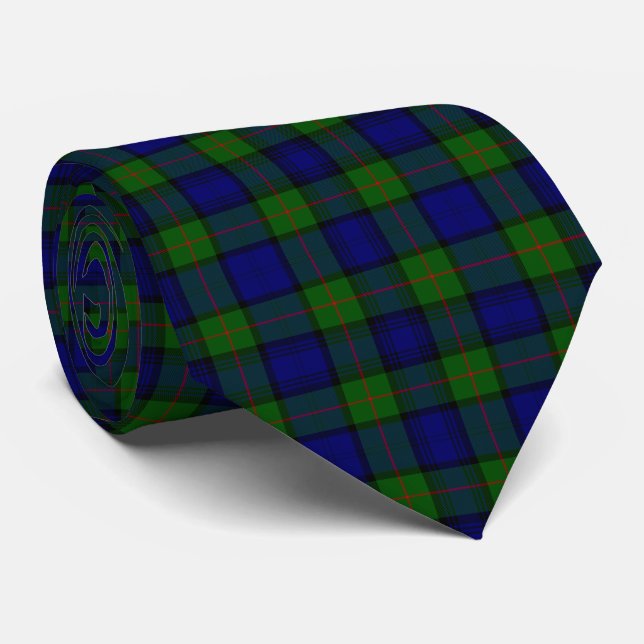 Cravate Murray tartan bleu vert plaid (Roulé)