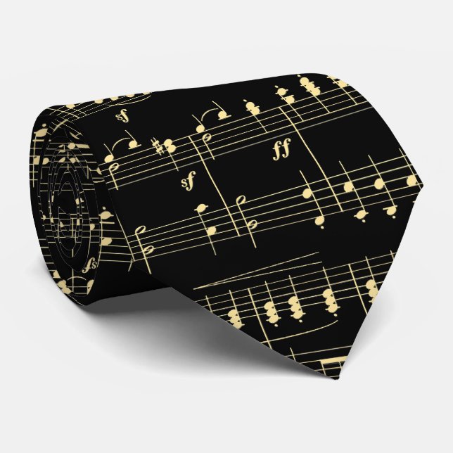 Cravate Musique d'or en noir (Roulé)