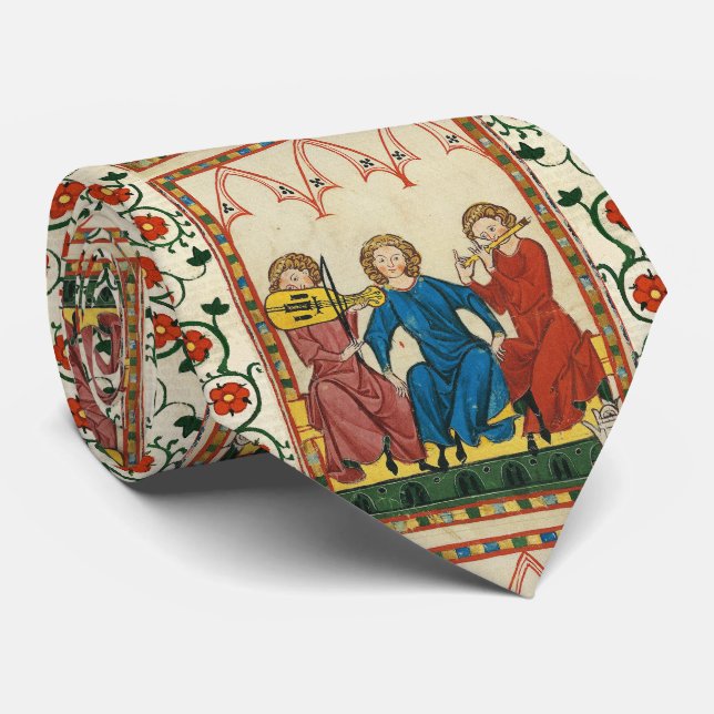 CRAVATE MUSIQUE MÉDIÉVALE ET MUSICIENS, MINIATURE ANTIQUE (Roulé)