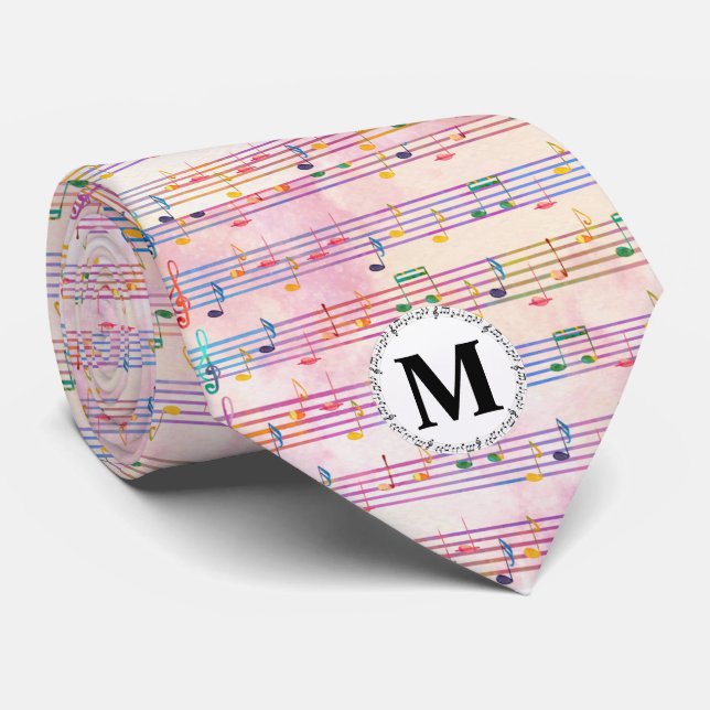 Cravate Musique multicolore colorée Note musicienne monogr (Roulé)