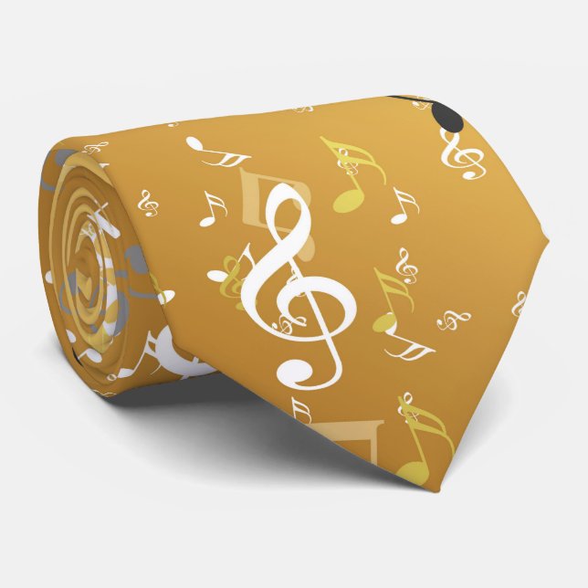 Cravate musique, musical, note, blanc, mélodie, clé, son, (Roulé)
