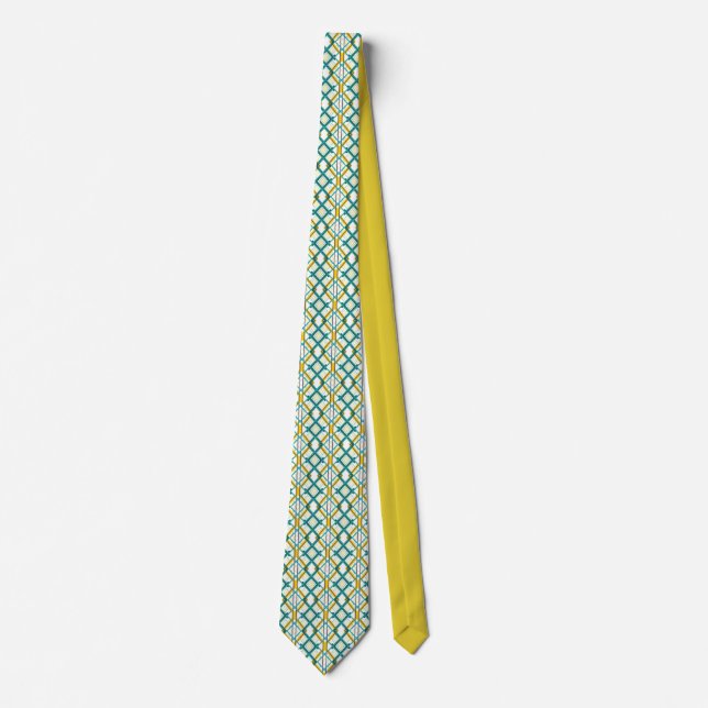 Cravate Mustard Jaune Vert bleu violet Motif géométrique (Devant)