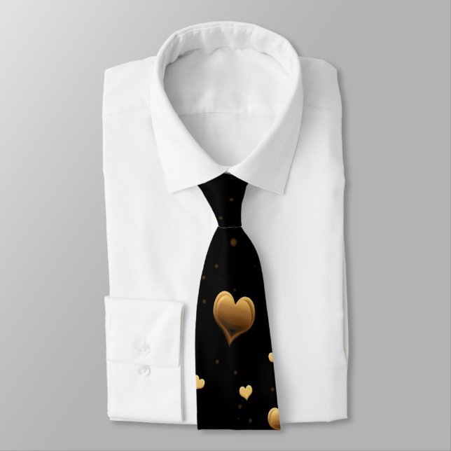 Cravate My Love Elegant Gold Hearts on Black (Attaché)